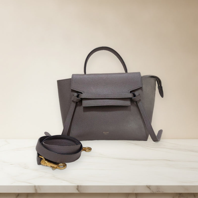Celine Micro Belt Bag Handbag Shoulder Crossbody Greige Leather