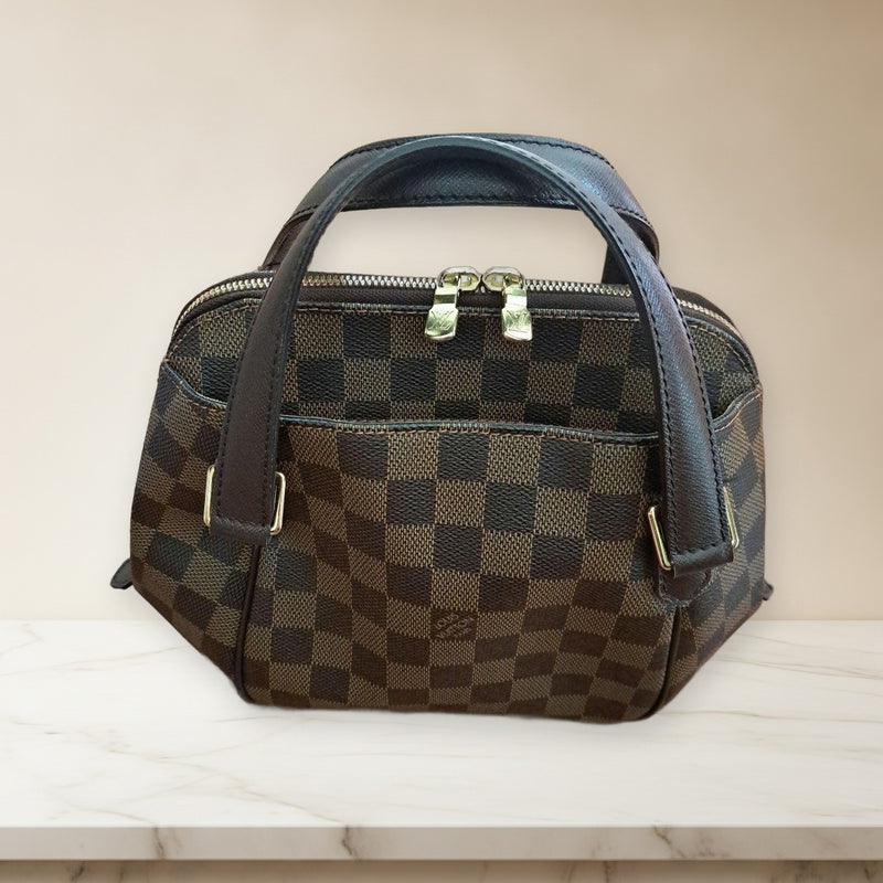 Louis Vuitton Belem Pm Damier Ebene Handbag Tote Bag Canvas Leather Gold