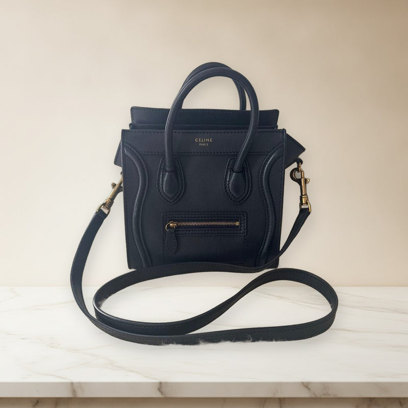 Celine Luggage Nano Shoulder Bag Handbag Navy Blue Leather