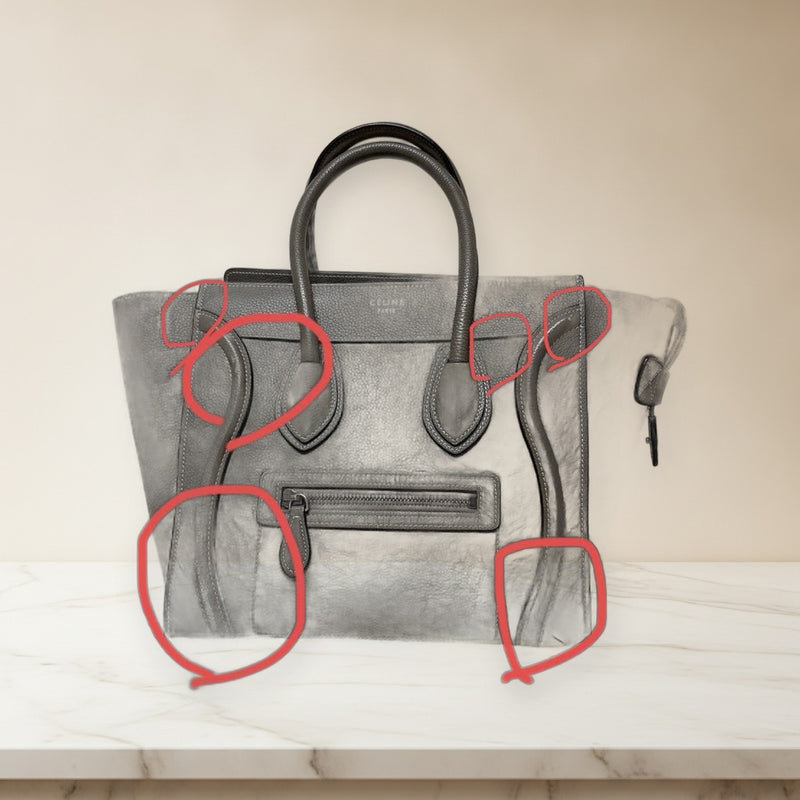 Celine Luggage Micro Handbag Tote Bag Dark Gray Leather