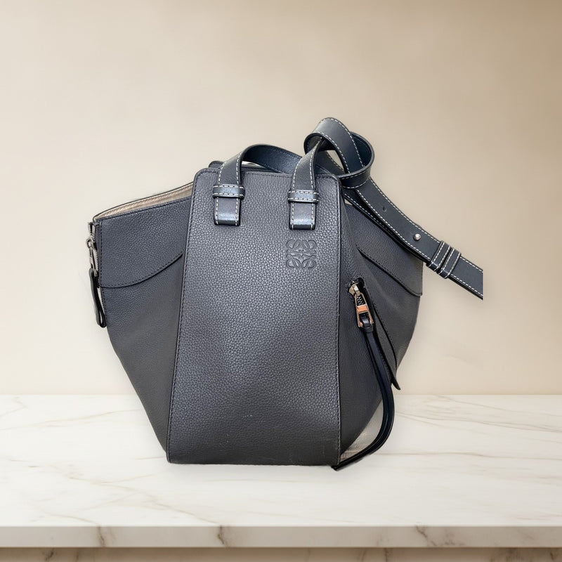 Loewe Hammock Small Shoulder Handbag Calfskin Gray Asphalt Gray