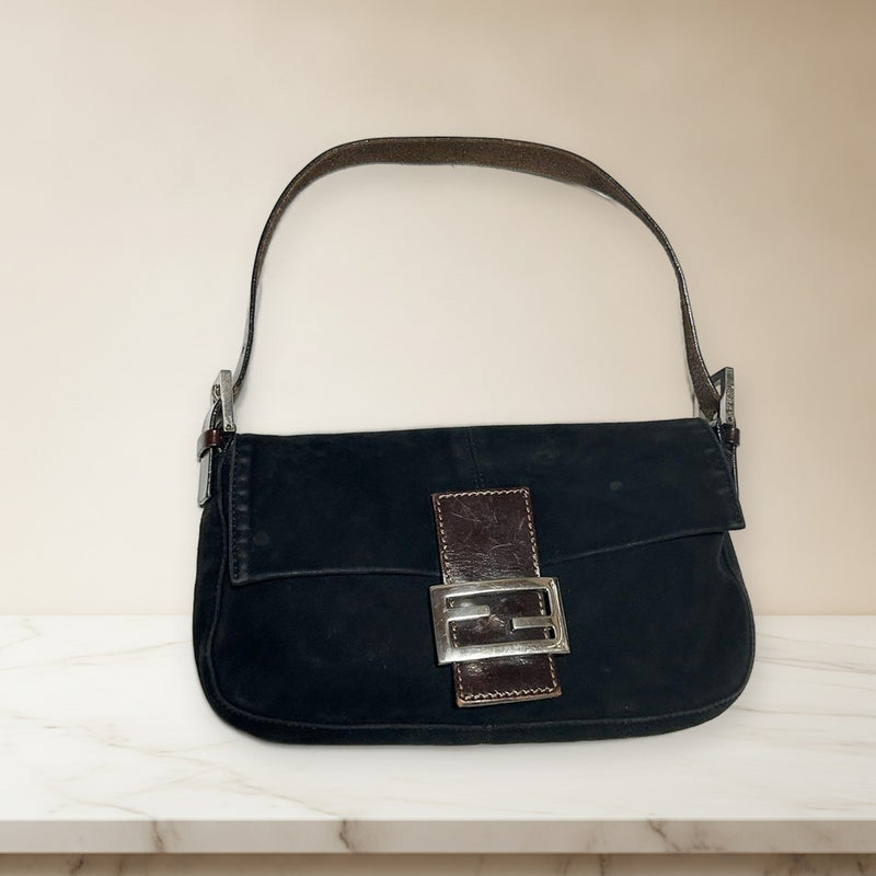Fendi Suede Mamma Bucket Hand Shoulder Bag Black