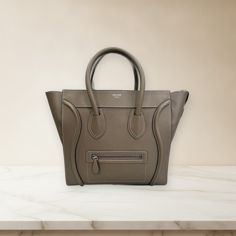 Celine Luggage Mini Shopper Handbag Leather Souris Greige Tote Bag