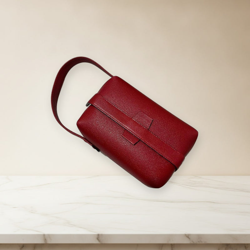 Valextra Tric Trac Handbag Shoulder Bag Crossbody Leather Red