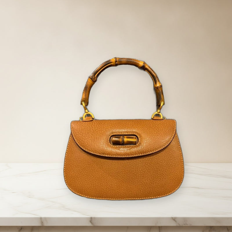 Gucci Bamboo Handle Handbag Leather Brown Metal Fittings