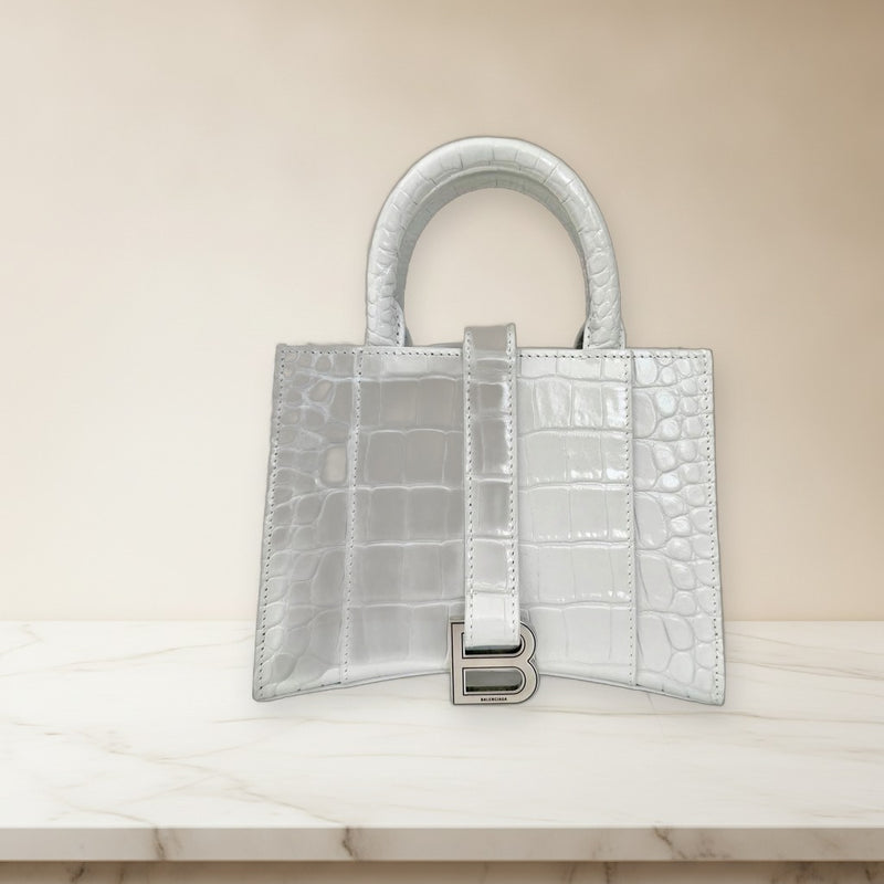 Balenciaga Crocodile Embossed Handbag Shoulder Bag Leather White