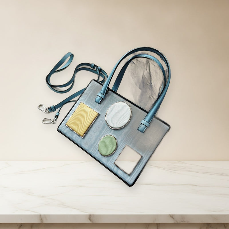 Loewe Postal Shoulder Bag Vanity Pouch Blue Leather Beaded Trim