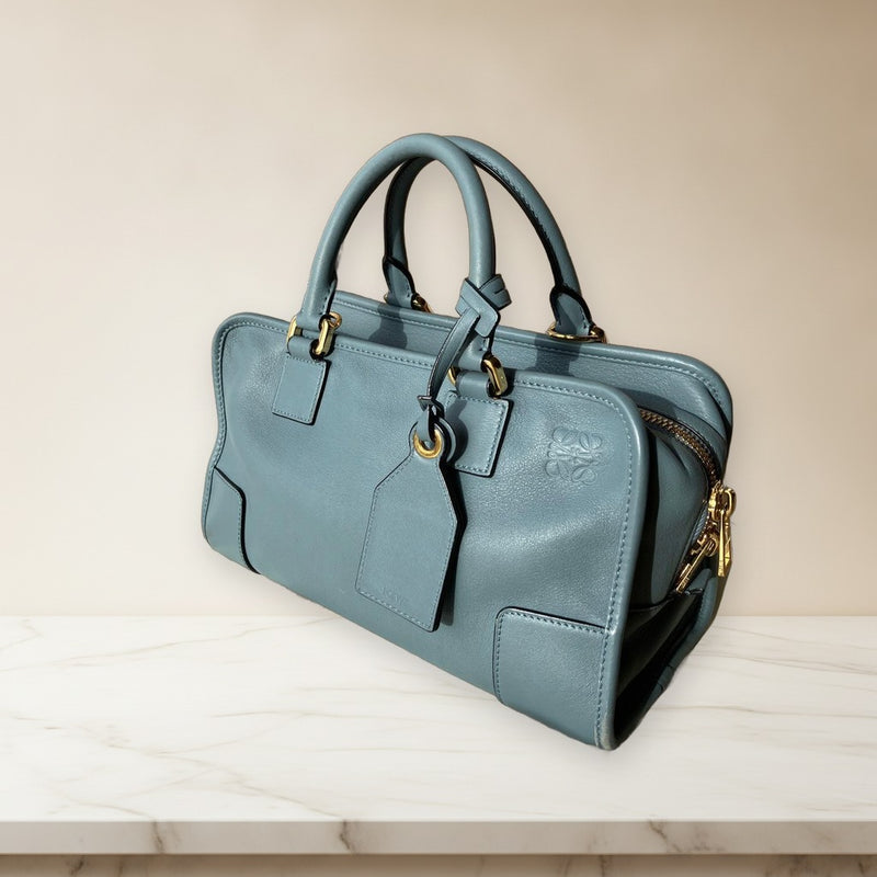 Loewe Amazona 28 Handbag Shoulder Bag Calf Leather Stone Blue Gold Hardware