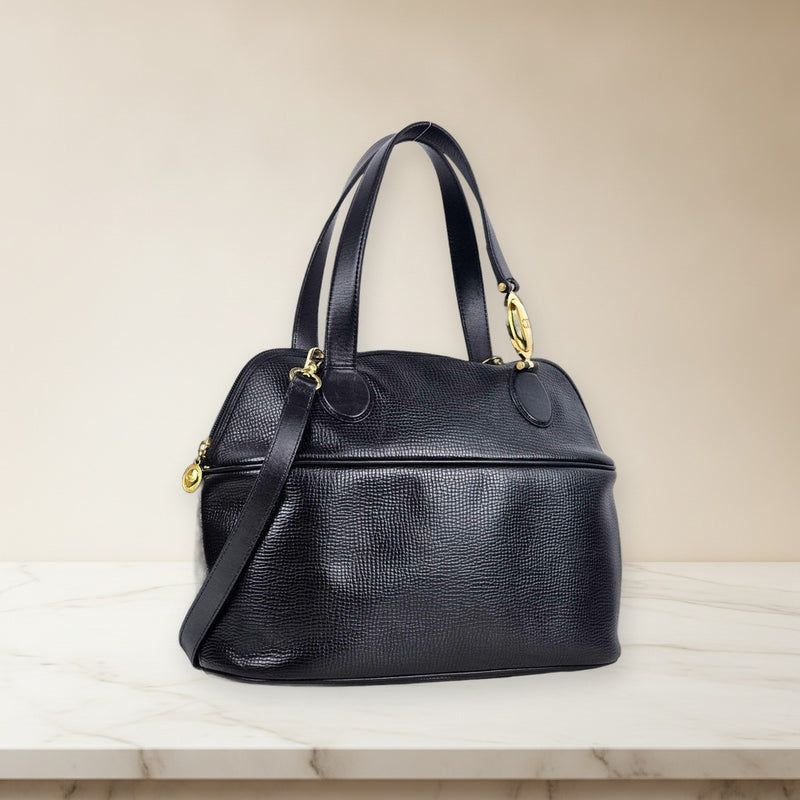 Christian Dior Cd Logo Handbag Shoulder Bag Black Leather