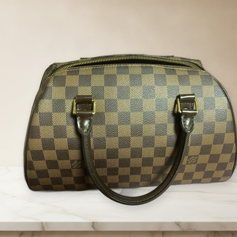 Louis Vuitton Damier Handbag Shoulder Bag Leather Brown Gold Hardware