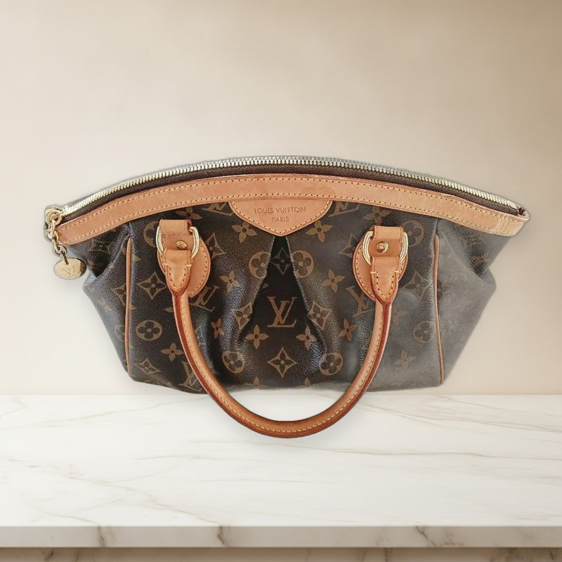 Louis Vuitton Monogram Handbag Brown Coated Canvas Leather Shoulder Bag