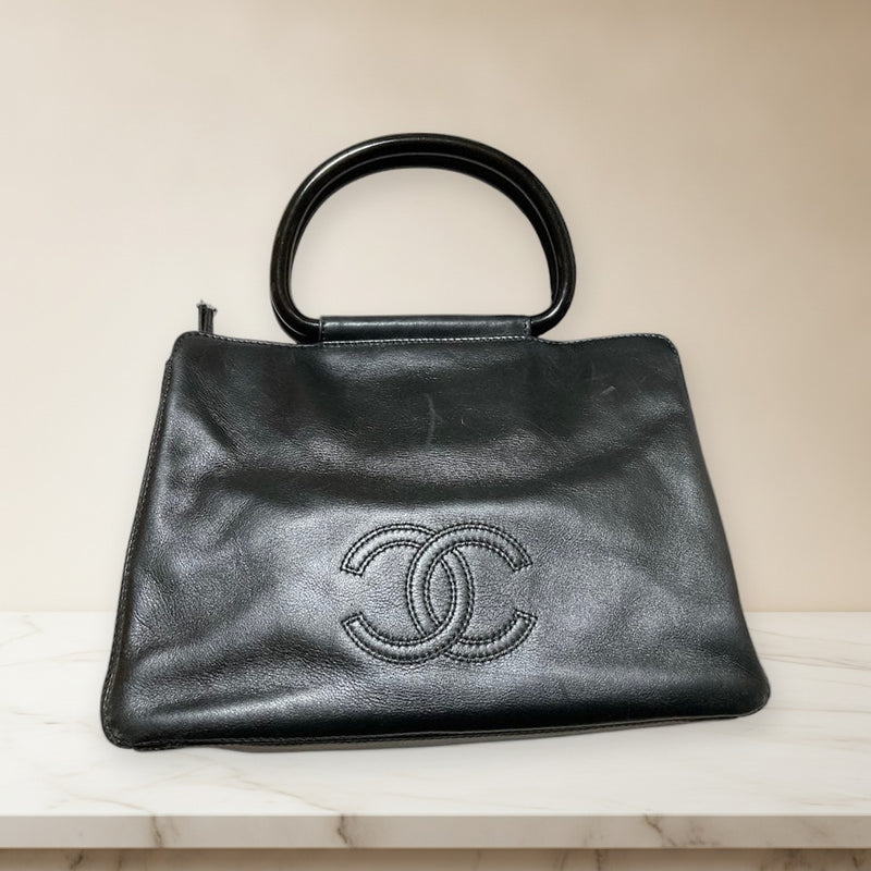 Chanel Coco Mark Lambskin Handbag Shoulder Bag Black Gold Hardware
