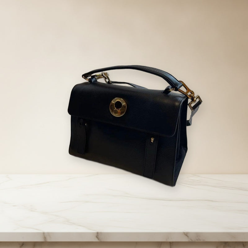Saint Laurent Muse Two Handbag Shoulder Bag Black Leather Canvas