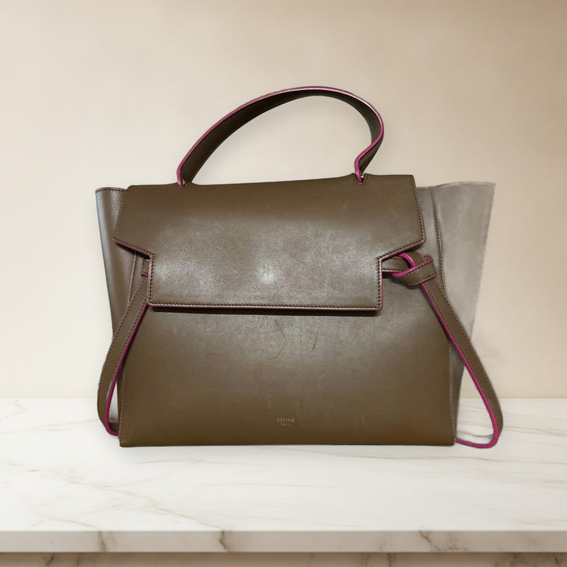 Celine Belt Bag Mini Handbag Shoulder Leather Brown Pink Bicolor