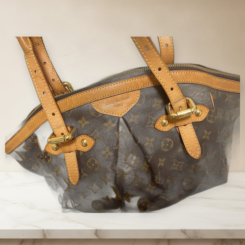 Louis Vuitton Monogram Canvas Tote Bag Handbag Brown Leather