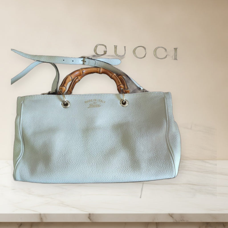Gucci Bamboo Handle Handbag Leather Light Gray Shoulder Bag