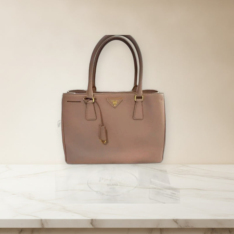 Prada Galleria Tote Bag Saffiano Leather Beige Gold Hardware Handbag