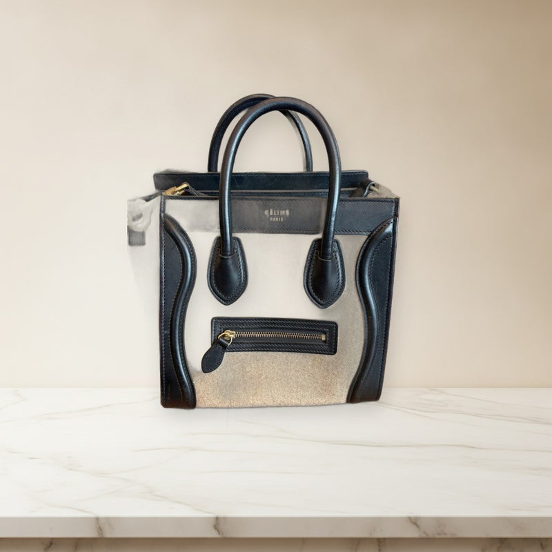 Céline Luggage Nano Handbag Wool Leather Beige Black Red Detachable Strap