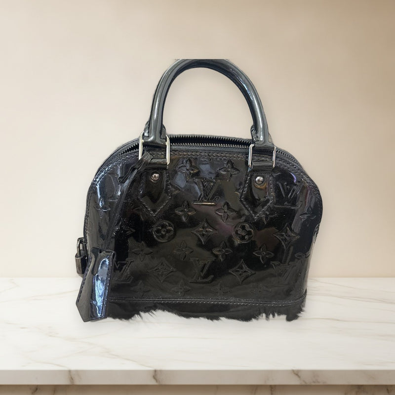 Louis Vuitton Handbag Patent Leather Black Silver Hardware Shoulder Strap