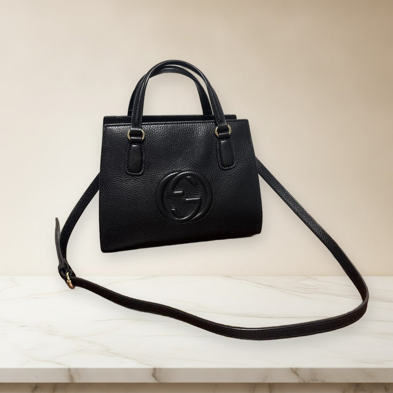 Gucci Soho 2WAY Handbag Shoulder Bag Leather Black Detachable Strap