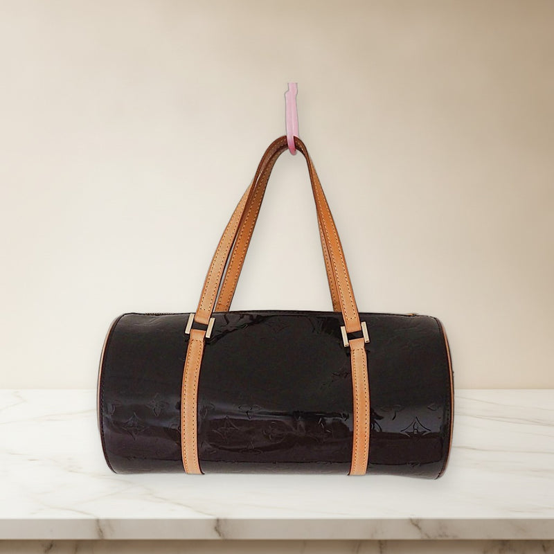 Louis Vuitton Vernis Papillon Style Handbag Patent Leather Dark Wine Red