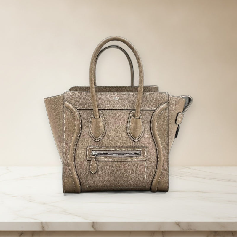 Celine Luggage Micro 189793DRU.09SO Handbag Drummed Calfskin Souris Greige
