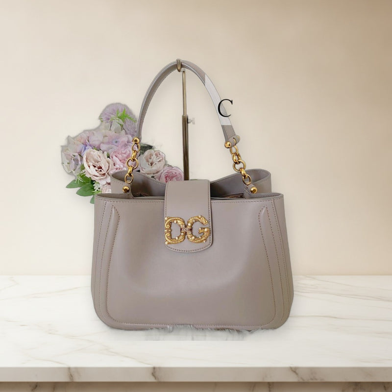 Dolce Gabbana Amore Shoulder Bag Calf Leather Lavender Pearl Embellishments