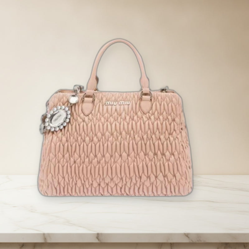 Miumiu Handbag Shoulder Bag Pink Jewel Embellished 3D Texture