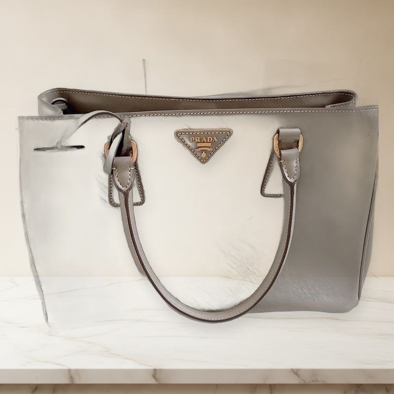 Prada Saffiano 2way Handbag Shoulder Bag Leather Gray