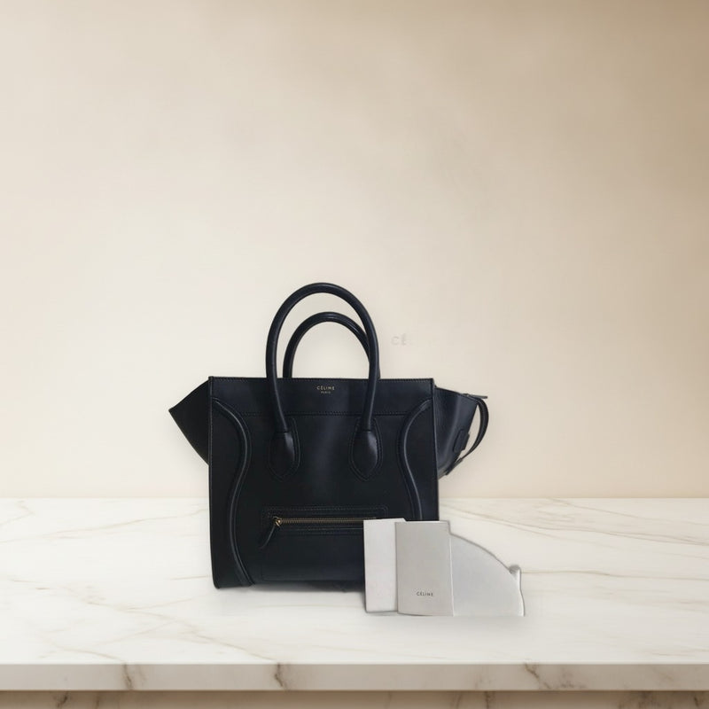 Celine Luggage Handbag Calfskin Lambskin Gold Hardware