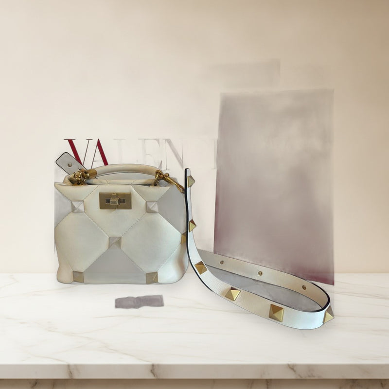 Valentino Garavani Roman Stud Handbag Nappa Leather Ivory Gold Hardware