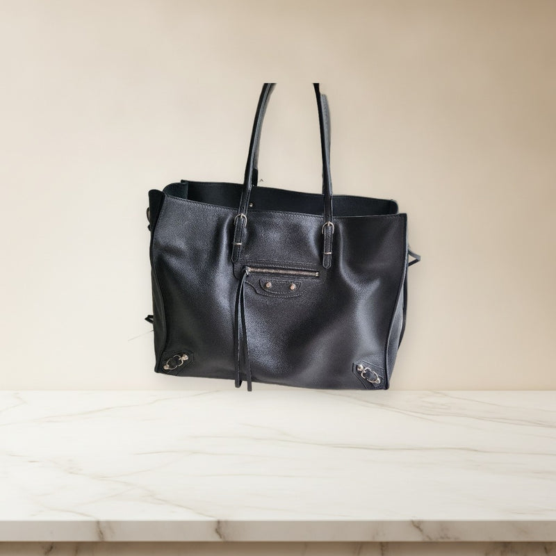 Balenciaga Tote Handbag Shoulder Bag Black Leather
