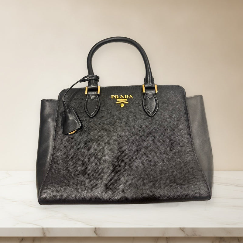 Prada Handbag Shoulder Bag Tote Black Leather