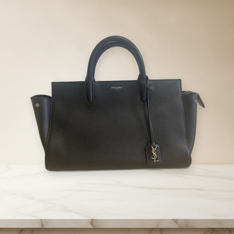Saint Laurent Black Leather Handbag Shoulder Tote Bag Ysl Charm