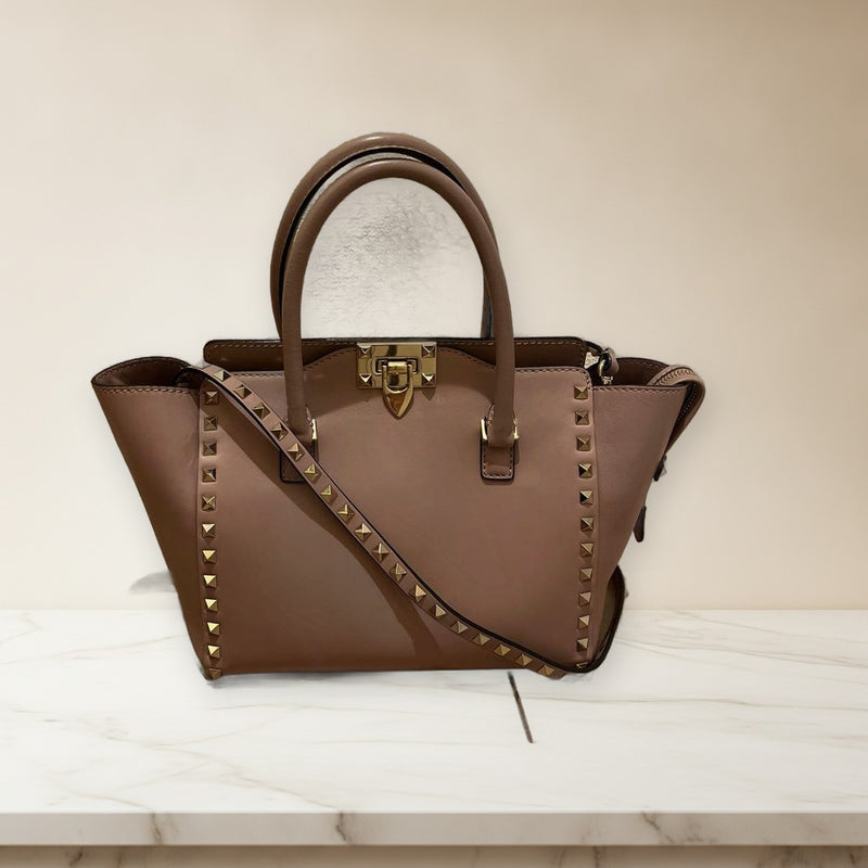 Valentino Rockstud 2WAY Tote Bag Pink Leather Shoulder Handbag