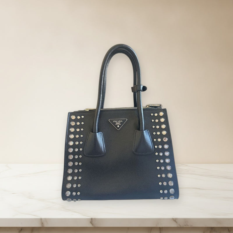 Prada Triangle Logo Studs Bijou Handbag Shoulder Bag Black