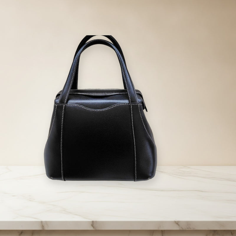 Valextra Handbag Cowhide Leather Black White Stitching