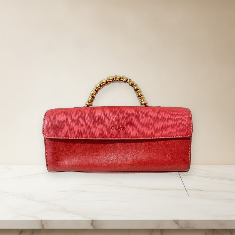 Loewe L26 Handbag Red-brown Leather Gold Handle Magnetic Closure