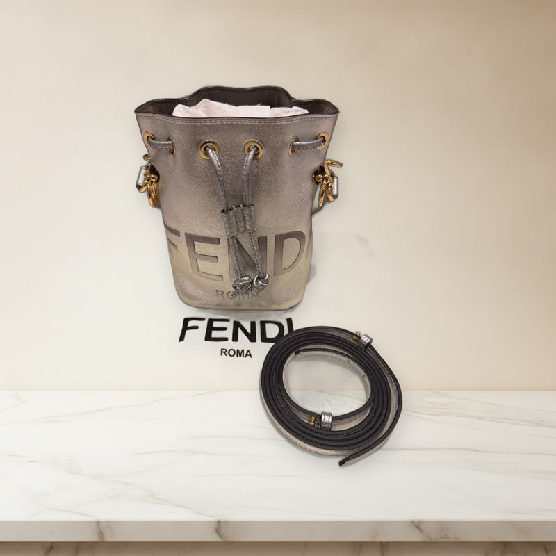 Fendi Montresor Bucket Bag Crossbody Shoulder Bag Silver