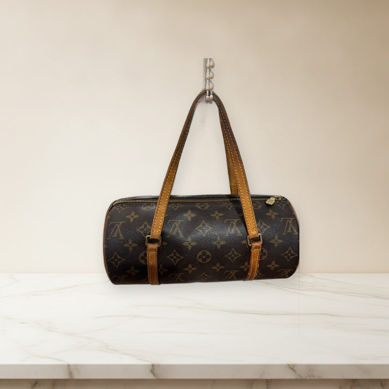 Louis Vuitton Monogram Handbag Leather Brown Dark Brown Cylindrical Shoulder Bag