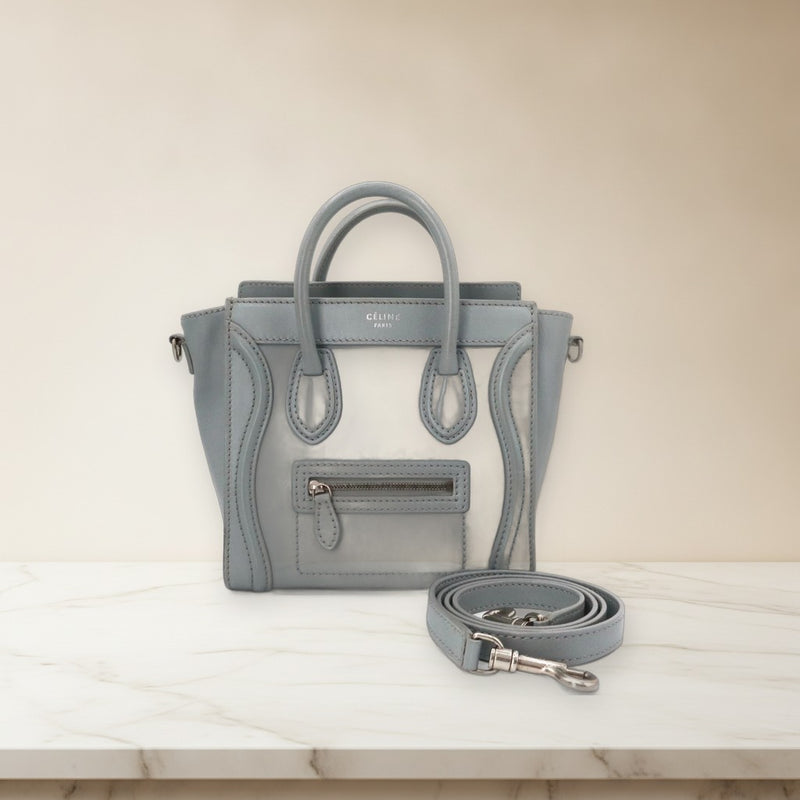 Celine Nano Shopper Handbag 2-Way Shoulder Bag Leather Blue