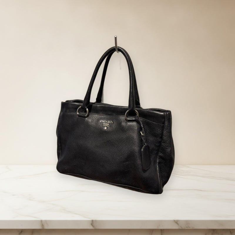 Prada Handbag Shoulder Bag Black Leather 2-Way