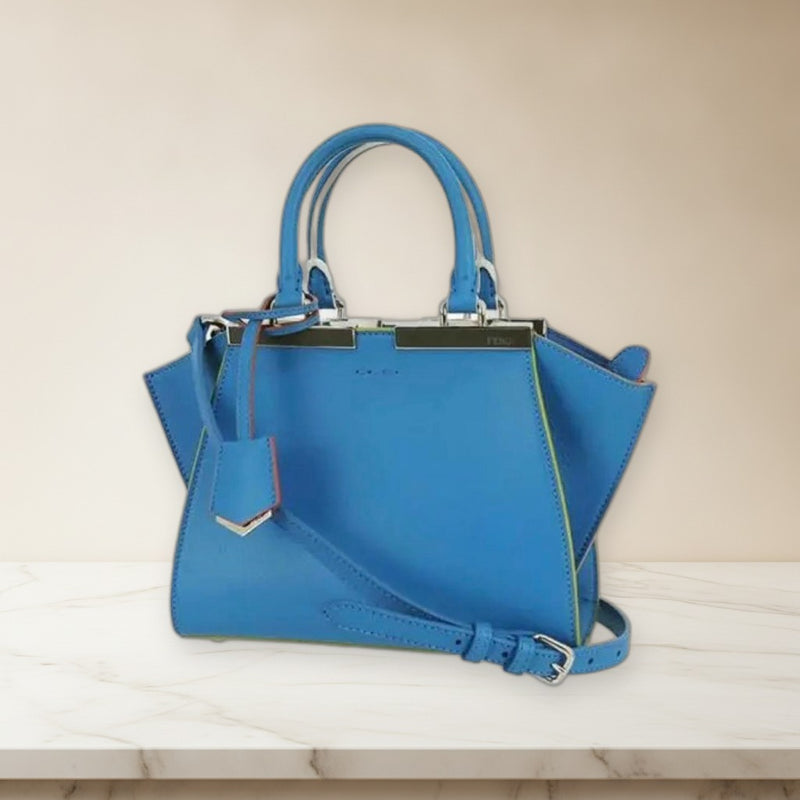 Fendi Tote Bag Shoulder Bag Leather Blue