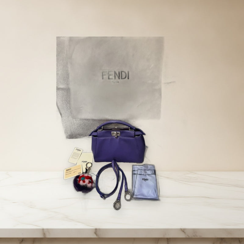 Fendi Peekaboo Mini Nappa Leather Viola Handbag Shoulder Bag Crossbody