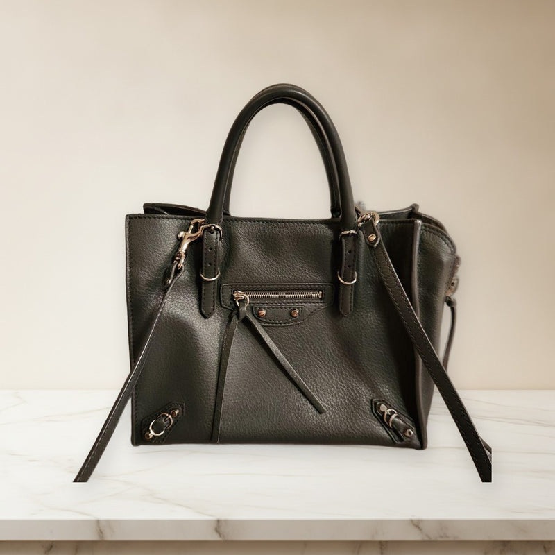 Balenciaga Paper Mini Handbag Dark Gray Leather Detachable Shoulder Strap