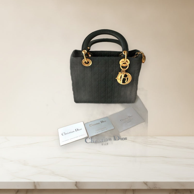 Christian Dior Lady Dior Cannage Handbag Black Nylon
