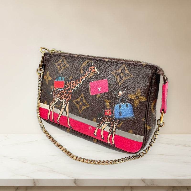Louis Vuitton Mini Pochette Accessoires Monogram Giraffe Handbag Leather Brown