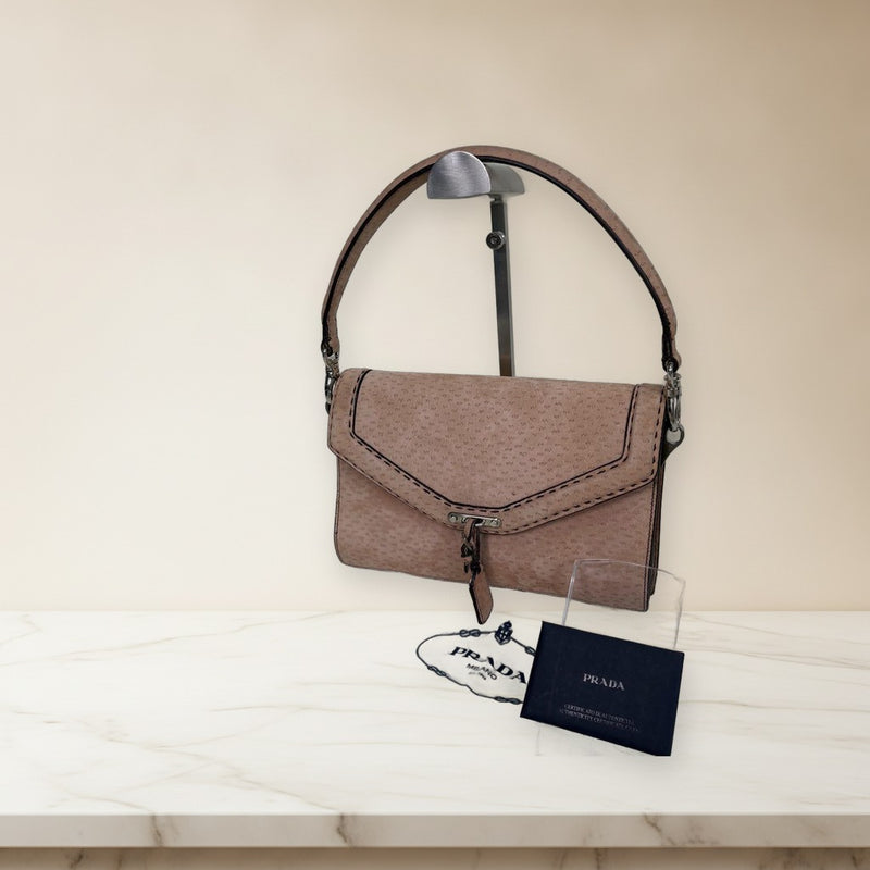 Prada One Shoulder Bag Pink Beige Suede Handbag