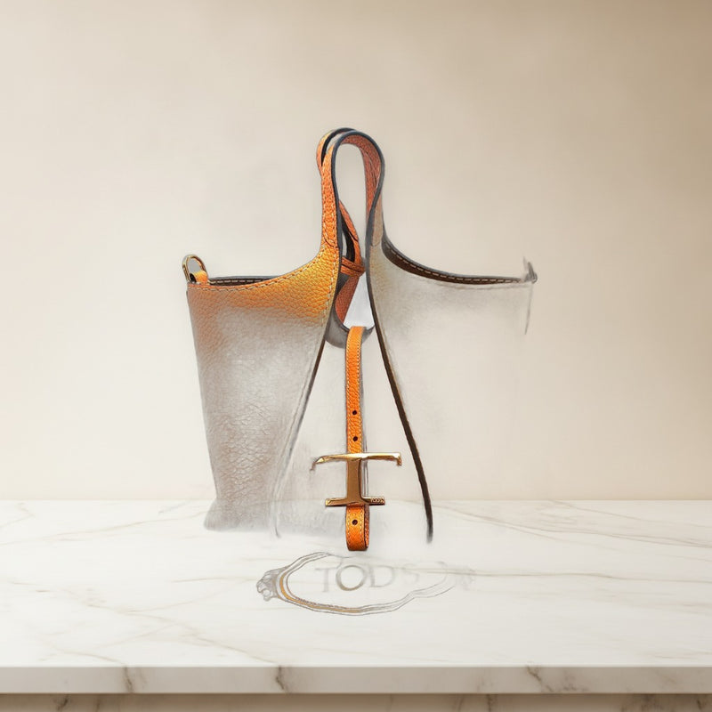 Tods T Timeless Mini Shopping Bag Calf Leather Orange Handbag