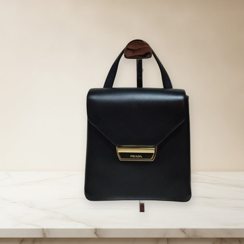 Prada 1BZ057 2CKM F0002 2way Mini Backpack Handbag Leather Black Gold Hardware